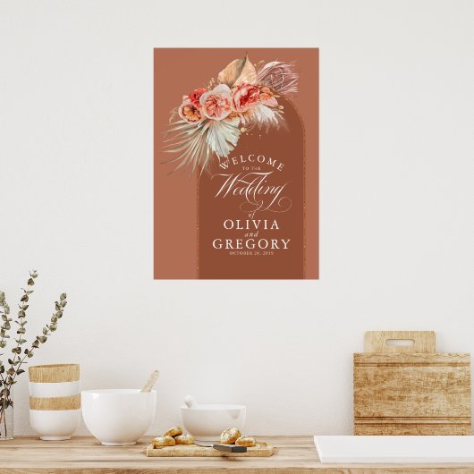 Pampas Grass Copper Rust Floral Weddenschap Welkom Poster (Keuken)