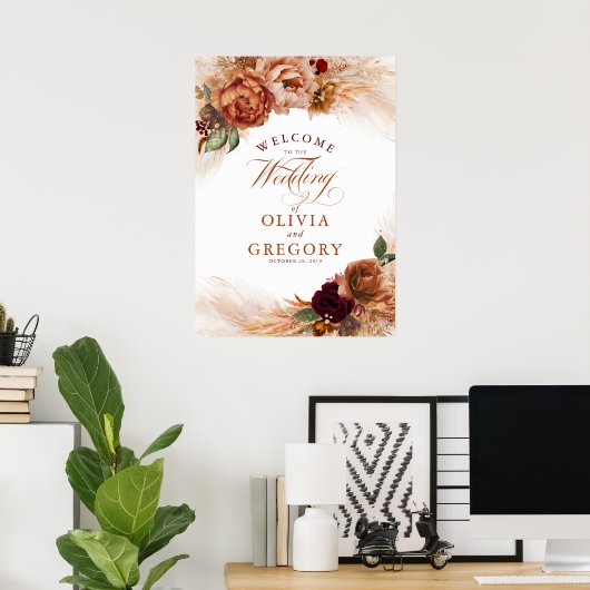 Pampas Grass Copper Rust Floral Weddenschap Welkom Poster (Thuiskantoor)