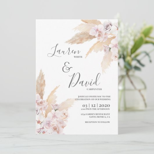 Pampas Grass Desert bruiloft Kaart (Staand voorkant)