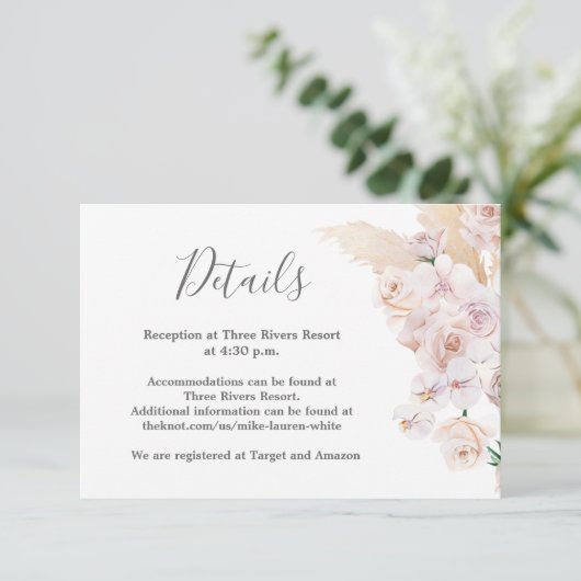 Pampas Grass details trouwkaart RSVP Kaartje (Staand voorkant)