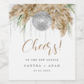 Pampas Grass Disco Ball Boho Bruiloft Wijn Etiket (Enkel label)