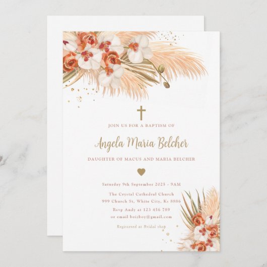 Pampas Grass Doop Uitnodiging (Voorkant / Achterkant)