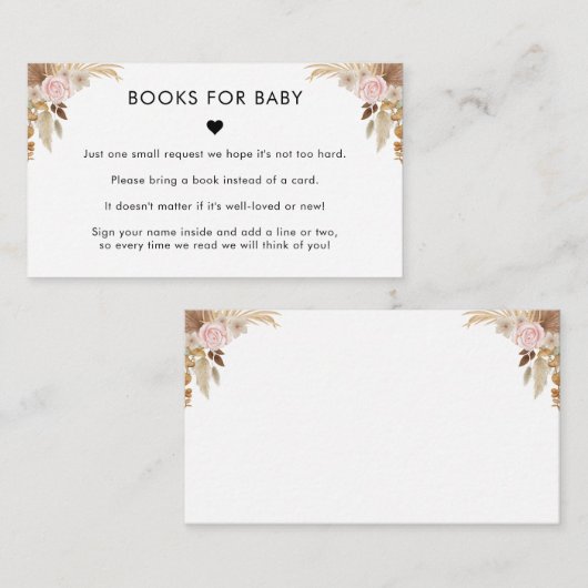 Pampas Grass Dried Floral Books for Baby shower Informatiekaartje (Voorkant / Achterkant)