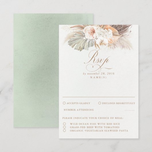 Pampas Grass Dried Foliage Wedding RSVP (Voorkant / Achterkant)