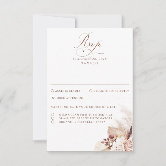Pampas Grass Dried Foliage Wedding RSVP (Voorkant)