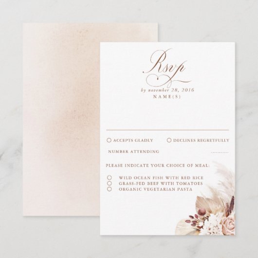 Pampas Grass Dried Foliage Wedding RSVP (Voorkant / Achterkant)