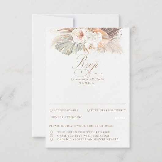 Pampas Grass Dried Foliage Wedding RSVP Kaartje (Voorkant)