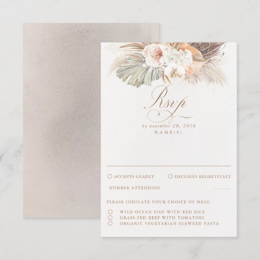 Pampas Grass Dried Foliage Wedding RSVP Kaartje (Voorkant / Achterkant)