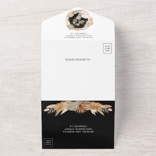 Pampas Grass Dried Palm Black Wedding All In One Uitnodiging (Buitenkant)