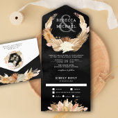 Pampas Grass Dried Palm Black Wedding All In One Uitnodiging