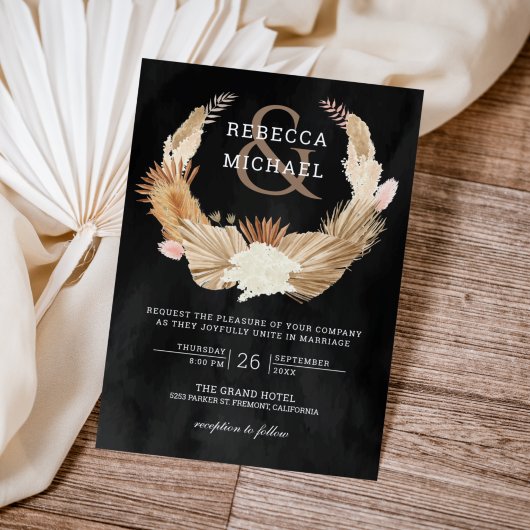 Pampas Grass Dried Palm Black Wedding Kaart
