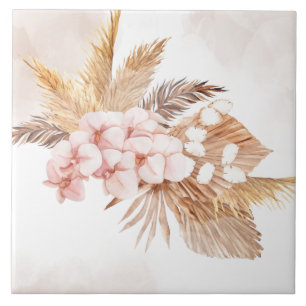 Pampas Grass Dried Palms Terracotta Pink Floral Tegeltje