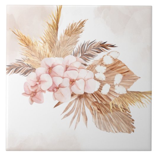 Pampas Grass Dried Palms Terracotta Pink Floral Tegeltje (Voorkant)