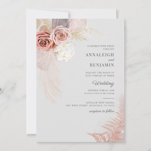 Pampas Grass Dried Palms Waterverf Wedding Kaart (Voorkant)