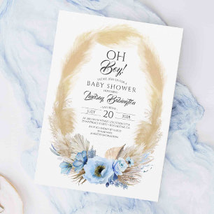 Pampas Grass Dusty Blue Flowers Baby shower Oh Boy Kaart