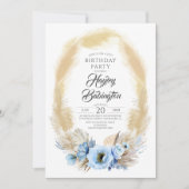Pampas Grass Dusty Blue Flowers Verjaardagsfeest Kaart (Voorkant)