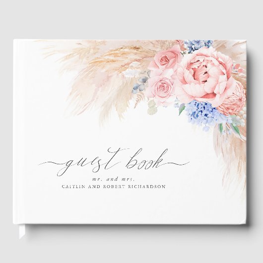 Pampas Grass Dusty Blue Pink Wedding Gastenboek (Voorkant)