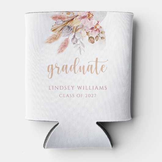 Pampas Grass Dusty Pink Boho Floral Afstuderen Blikjeskoeler (Voorkant)