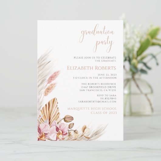 Pampas Grass Dusty Pink Floral Gradual Party Kaart (Staand voorkant)