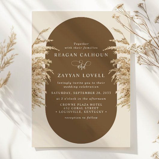 Pampas Grass Earthy Bohemian Exotic Wedding Invita Kaart