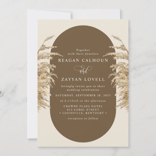 Pampas Grass Earthy Bohemian Exotic Wedding Invita Kaart (Voorkant)