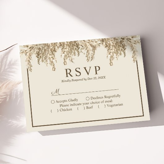 Pampas Grass Earthy Bohemian Exotic Wedding RSVP Kaartje
