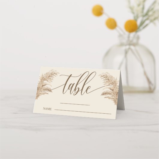 Pampas Grass Earthy Bohemian Wedding Table Plaatskaartje (Voorkant)