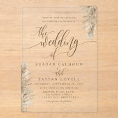Pampas Grass Earthy Exotic Calligraphy Wedding Acryl Uitnodigingen (Voorkant)