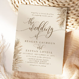 Pampas Grass Earthy Exotic Calligraphy Wedding Kaart
