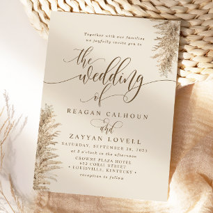 Pampas Grass Earthy Exotic Calligraphy Wedding Kaart
