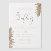 Pampas Grass Earthy Exotic Calligraphy Wedding Vellum Uitnodigingen (Voorkant)