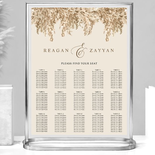 Pampas Grass Earthy Exotic Wedding Seating Chart Poster