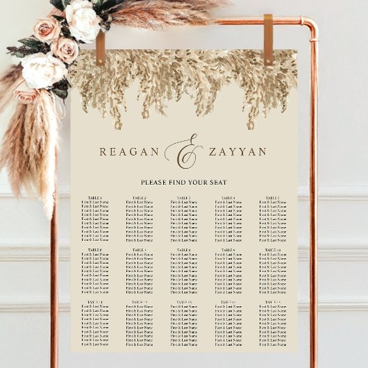 Pampas Grass Earthy Exotic Wedding Seating Chart Poster
