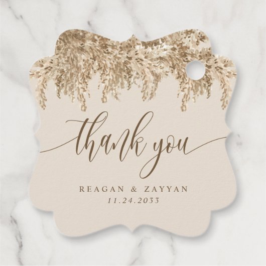 Pampas Grass Earthy Weddenschap Bedankjes Labels (Achterkant)