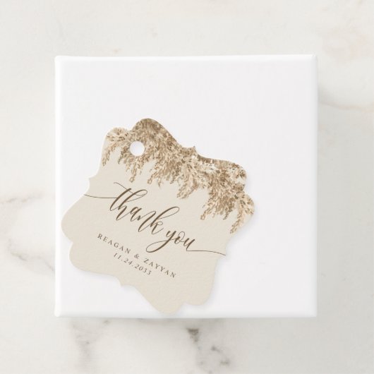 Pampas Grass Earthy Weddenschap Bedankjes Labels (In situ)