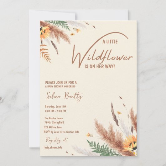 Pampas Grass Een Little Wildflower Baby Meisje Dou Kaart (Voorkant)