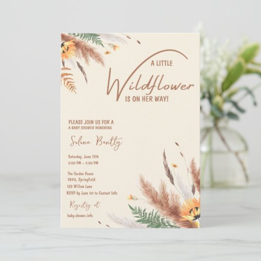 Pampas Grass Een Little Wildflower Baby Meisje Dou Kaart (Staand voorkant)