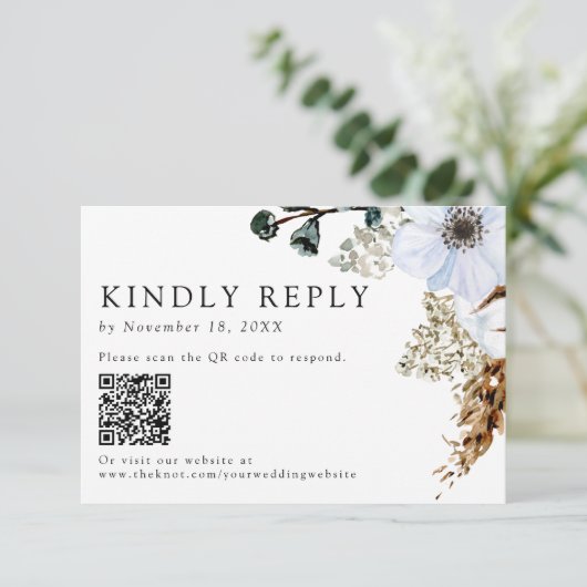 Pampas Grass Elegant Boho Wedding QR Code RSVP Kaartje (Staand voorkant)