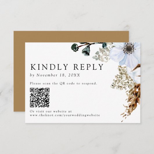 Pampas Grass Elegant Boho Wedding QR Code RSVP Kaartje (Voorkant / Achterkant)