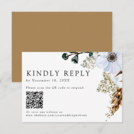 Pampas Grass Elegant Boho Wedding QR Code RSVP Kaartje