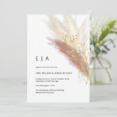 Pampas Grass Elegant Monogram Boho Roze Goud Kaart (Staand voorkant)