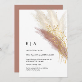 Pampas Grass Elegant Monogram Boho Roze Goud Kaart