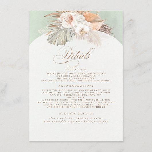 Pampas Grass Elegant Soft Pastel Weddenschap Detai Informatiekaartje (Voorkant)