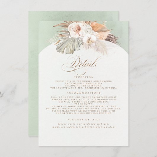 Pampas Grass Elegant Soft Pastel Weddenschap Detai Informatiekaartje (Voorkant / Achterkant)