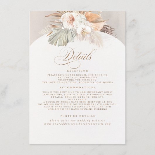 Pampas Grass Elegant Soft Pastel Weddenschap Detai Informatiekaartje (Voorkant)
