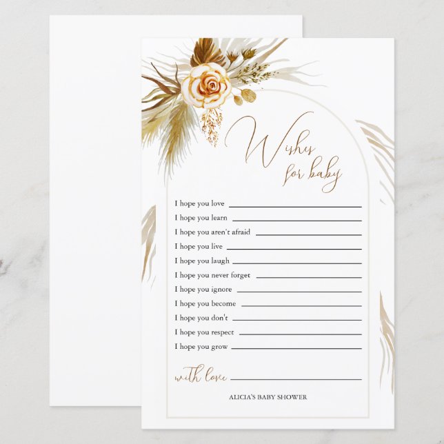 Pampas grass elegante Baby shower Wishes Voor Baby (Voorkant / Achterkant)