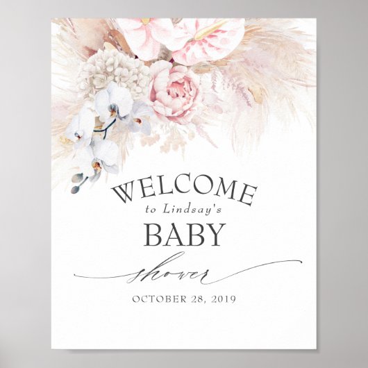 Pampas Grass en Anthuriums Baby shower Welkom Poster (Voorkant)