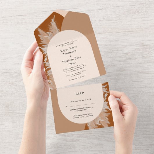 Pampas Grass en Arches Wedding Invitation All In One Uitnodiging (Afscheurbaar)