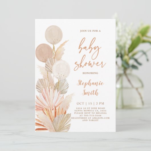  Pampas Grass en ballons Baby shower Kaart (Staand voorkant)