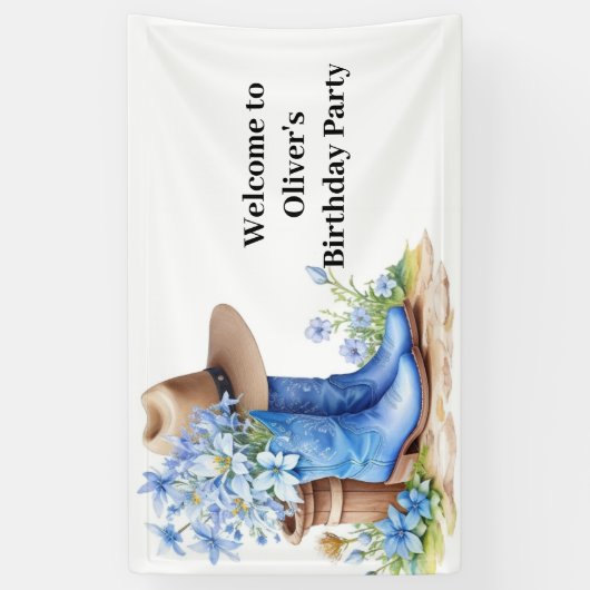 Pampas Grass en Cowboy laarzen Verjaardag Spandoek (Verticaal)